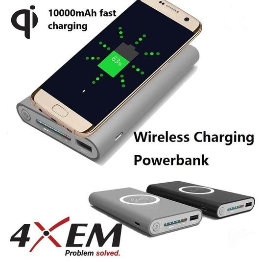 4XEM Fast Wireless Charging Power Banks with a 10000mAh Capacity Black