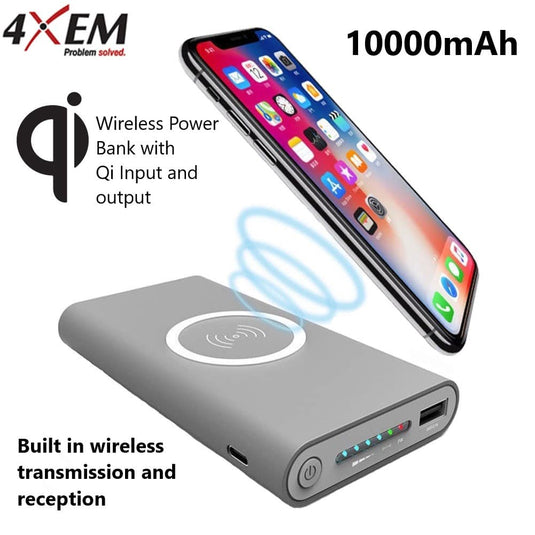 4XEM Fast Wireless Charging Power Banks with a 10000mAh Capacity Gray