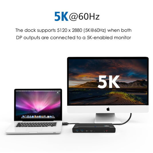 Image: This station offers 5K@60Hz video which is 5120x2880 resolution when both DP outputs are connected to a 5K-enabled monitor