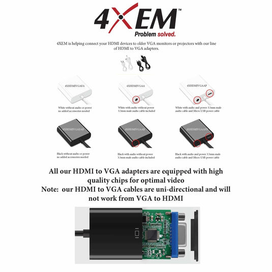 4XEM HDMI to VGA Adapter With 3.5mm Audio Cable- Black
