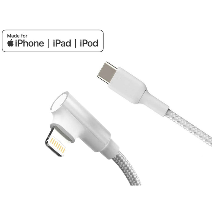 4XEM 6FT USB-C to Lightning Right Angled Charging Cable White – MFi Certified