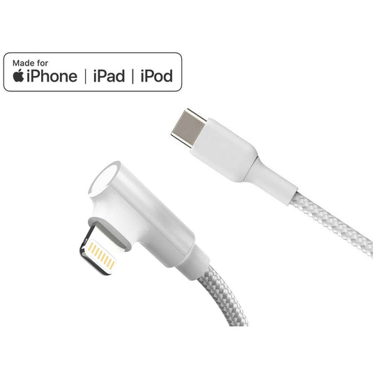 4XEM 6FT USB-C to Lightning Right Angled Charging Cable White – MFi Certified