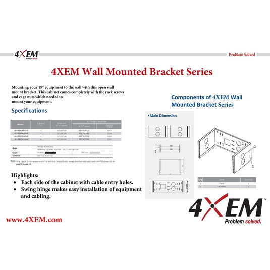 4XEM 4U Open Wall Mount Bracket