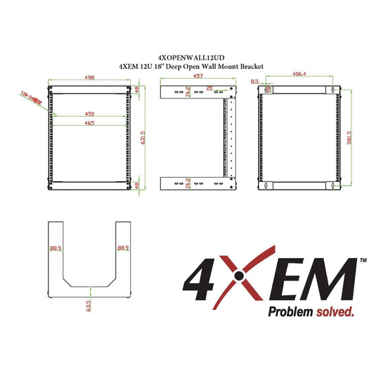 4XEM 12U 18" Deep Open Wall Mount Bracket