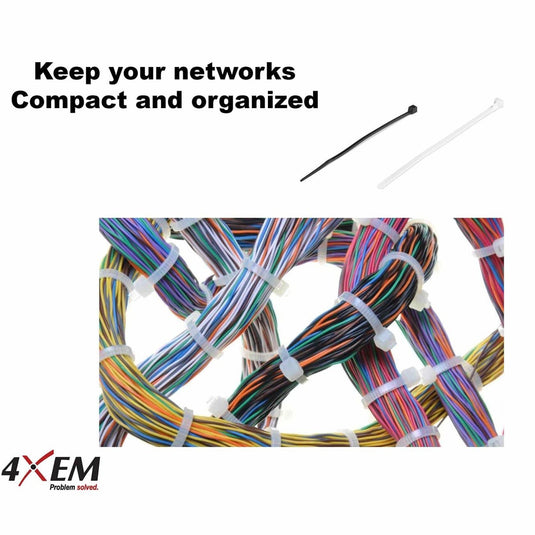 4XEM 100 Pack 10" 7.5mm Cable Ties - Black Medium Nylon/Plastic Zip Tie