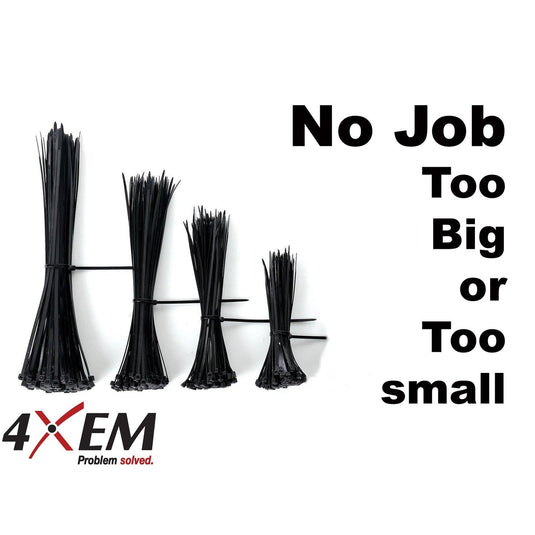 Image: No job too big or too small. Highlighting different sizes of 4XEM zipties.