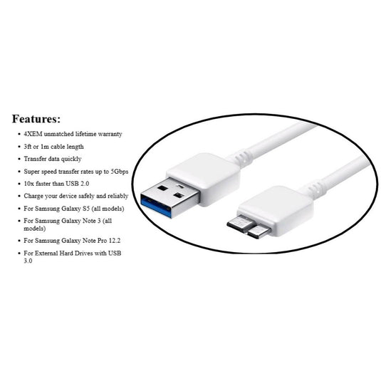 4XEM USB 3.0 Superspeed A to Micro B USB Samsung Galaxy