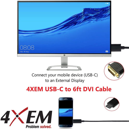 4XEM USB-C to DVI Cable - 6FT- White