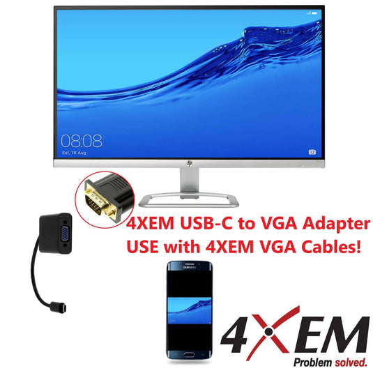 4XEM USB-C to VGA Adapter-Black 10 inch