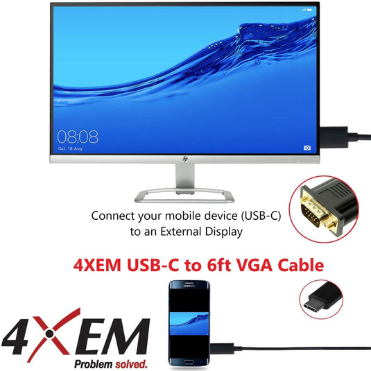 4XEM USB-C to VGA Cable - 6FT-White