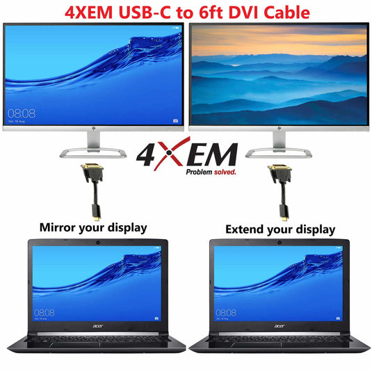4XEM USB-C to DVI Cable 6ft-Black