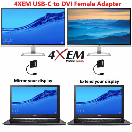 4XEM 10 inch USB-C to DVI Adapter Black