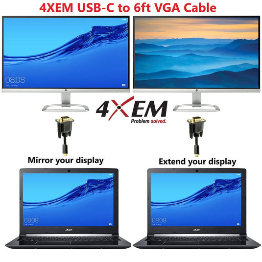 4XEM USB-C to VGA Cable - 6FT-White